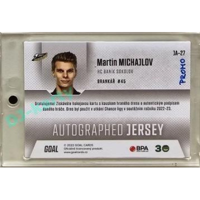 2022/23 Goal Cards Chance #JA-27 Martin Michajlov Autographed Jersey 1of2 EXPO PROMO