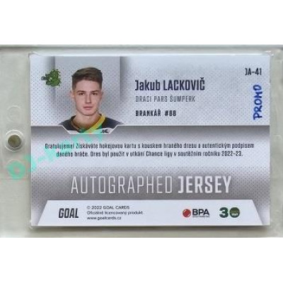 2022/23 Goal Cards Chance #JA-41 Jakub Lackovič Autographed Jersey 1of2 EXPO PROMO