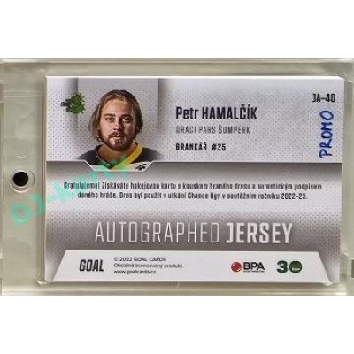 2022/23 Goal Cards Chance #JA-40 Petr Hamalčík Autographed Jersey 1of2 EXPO PROMO