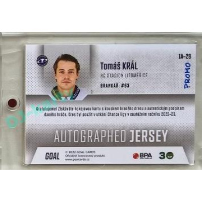 2022/23 Goal Cards Chance #JA-29 Tomáš Král Autographed Jersey 1of3 EXPO PROMO