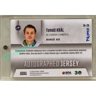 2022/23 Goal Cards Chance #JA-29 Tomáš Král Autographed Jersey 1of3 EXPO PROMO