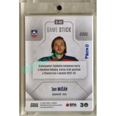 2022/23 Goal Cards Chance #S-43 Jan Mičán Game Used Stick 1of3 EXPO PROMO