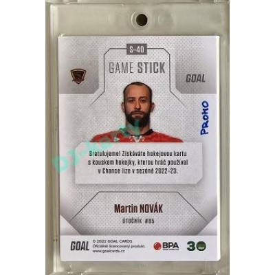 2022/23 Goal Cards Chance #S-40 Martin Novák Game Used Stick 1of3 EXPO PROMO