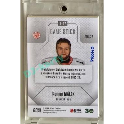 2022/23 Goal Cards Chance #S-47 Roman Málek Game Used Stick 1of3 EXPO PROMO