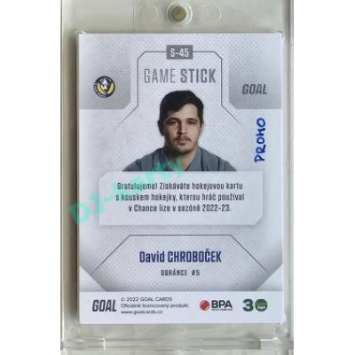 2022/23 Goal Cards Chance #S-45 David Chroboček Game Used Stick 1of3 EXPO PROMO