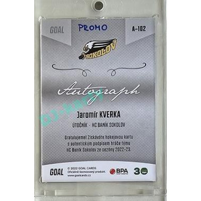 2022/23 Goal Cards Chance Liga 2. série #102 Jaromír Kverka Autograph 1of1 EXPO PROMO