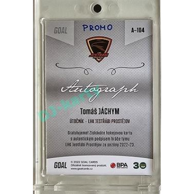 2022/23 Goal Cards Chance Liga 2. série #104 Tomáš Jáchym Autograph 1of1 EXPO PROMO