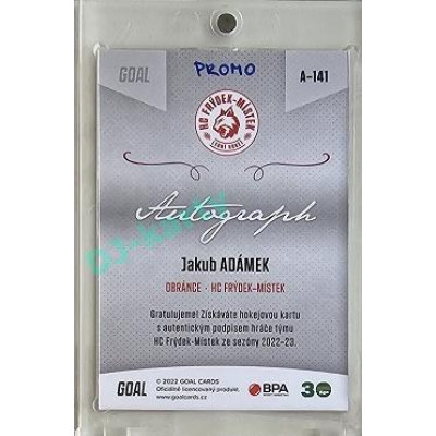 2022/23 Goal Cards Chance Liga 2. série #141 Jakub Adámek Autograph 1of1 EXPO PROMO