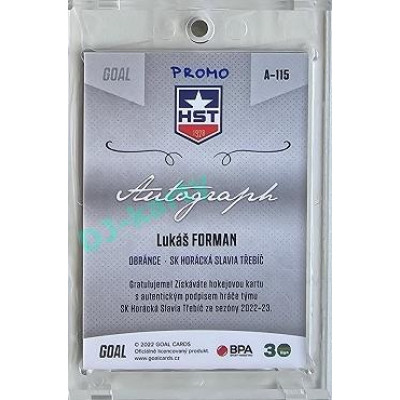 2022/23 Goal Cards Chance Liga 2. série #115 Lukáš Forman Autograph 1of1 EXPO PROMO