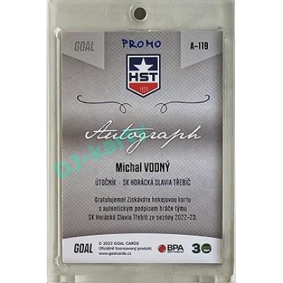 2022/23 Goal Cards Chance Liga 2. série #119 Michal Vodný Autograph 1of1 EXPO PROMO