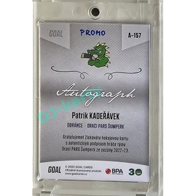 2022/23 Goal Cards Chance Liga 2. série #157 Patrik Kadeřávek Autograph 1of1 EXPO PROMO