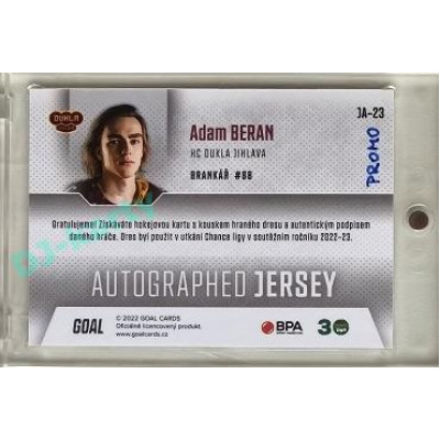 2022/23 Goal Cards Chance #JA-23 Adam Beran Autographed Jersey 1of3 EXPO PROMO