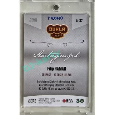 2022/23 Goal Cards Chance Liga 2. série #87 Filip Haman Autograph 1of1 EXPO PROMO