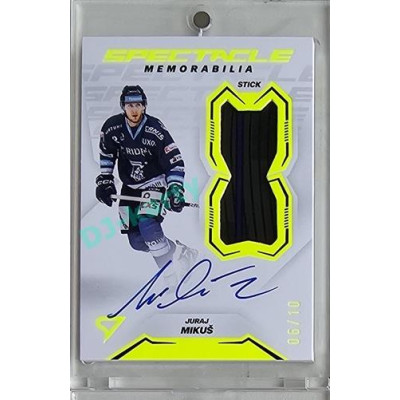2023/24 Sportzoo ELH 2. serie #SM-JM Juraj Mikuš Spectacle Memorabilia Neon Yellow Auto 06/10