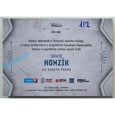 2020/21 OFS 2. série David Honzík #RPS-DHO 1/2 Game Used Remnants EXPO OSTRAVA