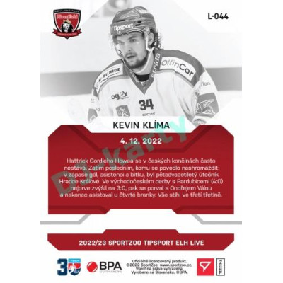 2022/23 Sportzoo ELH LIVE #L-044 Kevin Klíma xx/30