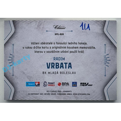 2020/21 OFS 2. série Radim Vrbata #RPS-RVR 1/1 Game Used Remnants EXPO OSTRAVA