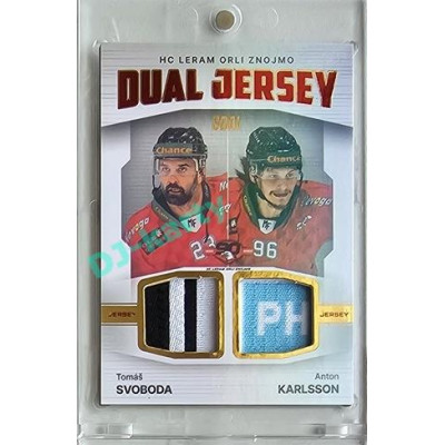 2023/24 Goal cards Chance Liga 2. série #JD-18 Tomáš Svoboda / Anton Karlsson EXPO Game Used Material Dual Jersey red 1/2