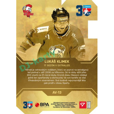 2022/23 Sportzoo ELH 2. série #AV-13 Lukáš Klimek 30 let ELH Limited xx/50