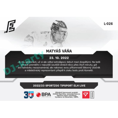 2022/23 Sportzoo ELH LIVE #L-026 Matyáš Váňa xx/44