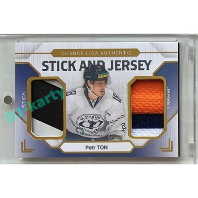 2023/24 Goal cards Chance Liga 2. série #SJ-08 Petr Ton EXPO Game Used Material Jersey&Stick gold 1/2