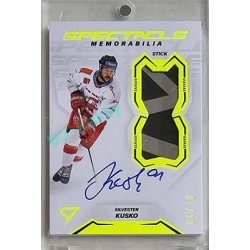 2023/24 Sportzoo ELH 2. serie #SM-SK Silvester Kusko Spectacle Memorabilia Neon Yellow Auto 04/10