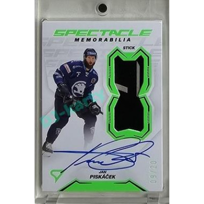 2023/24 Sportzoo ELH 2. serie #SM-JP Jan Piskáček Spectacle Memorabilia Neon Green Auto 09/20