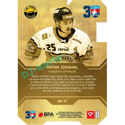 2022/23 Sportzoo ELH 2. série #AV-17 Patrik Zdráhal 30 let ELH Limited xx/50