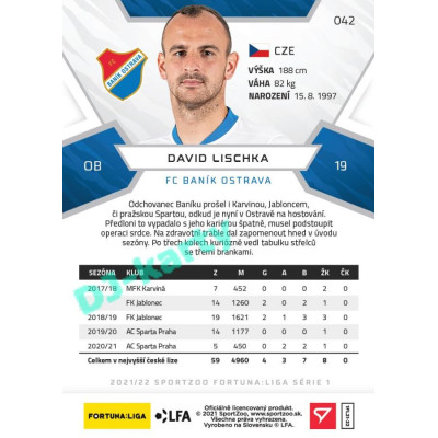 2021/22 Sportzoo Fortuna Liga David Lischka #42