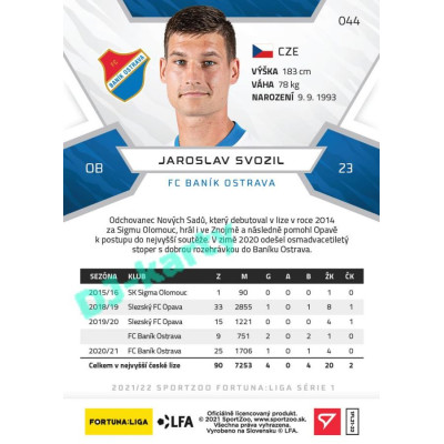 2021/22 Sportzoo Fortuna Liga Jaroslav Svozil #44