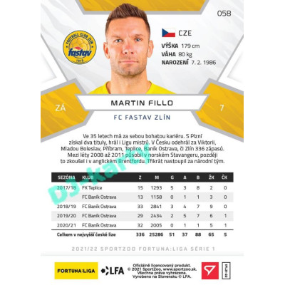2021/22 Sportzoo Fortuna Liga Martin Fillo #58