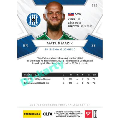 2021/22 Sportzoo Fortuna Liga Matúš Macík #172