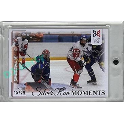 2023/24 Legendary Cards Hlinka Gretzky Cup Young Lions #SRM-37 Švédský brankář odolával českým šancím Silver Run Moments Canvas xx/29