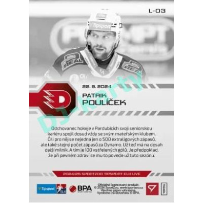 2024/25 Sportzoo ELH LIVE #L-03 Patrik Poulíček xx/51
