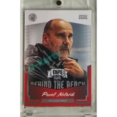 2023/24 Goal cards Chance Liga 2. série #BB-21 Pavel Kolařík Behind the Bench Rainbow perleť Expo 1of1
