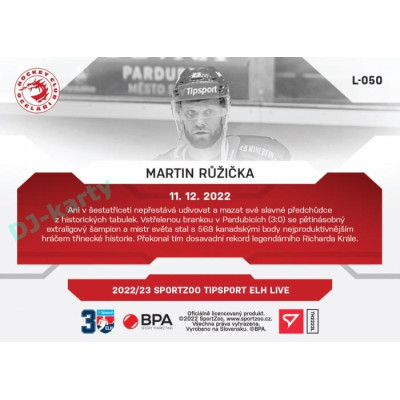 2022/23 Sportzoo ELH LIVE #L-050 Martin Růžička xx/39