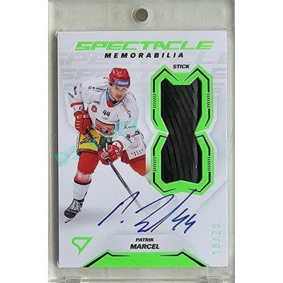 2023/24 Sportzoo ELH 2. serie #SM-PM Patrik Marcel Spectacle Memorabilia Neon Green Auto 18/20