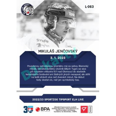 2022/23 Sportzoo ELH LIVE #L-063 Mikuláš Jenčovský xx/49