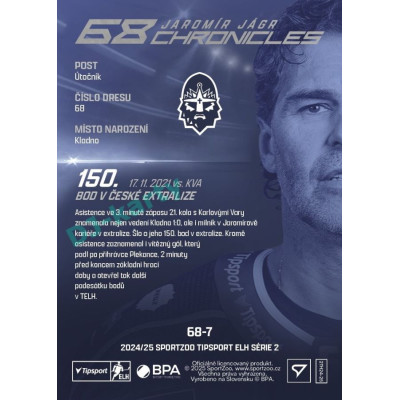 2024/25 Sportzoo ELH 2. serie #68-7 Jaromír Jágr 68 Chronicles