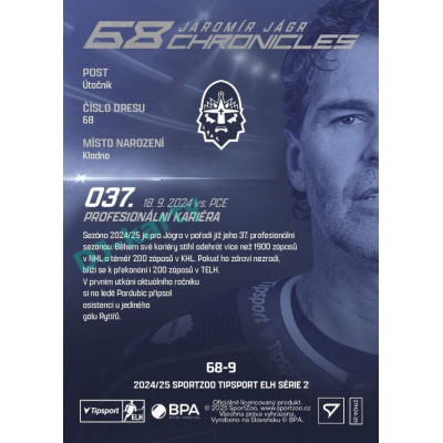 2024/25 Sportzoo ELH 2. serie #68-9 Jaromír Jágr 68 Chronicles