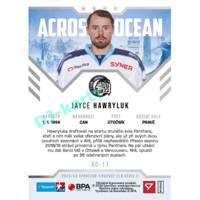 2023/24 Sportzoo ELH 2. serie #AO-11 Jayce Hawryluk Across The Ocean