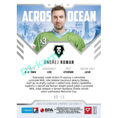 2023/24 Sportzoo ELH 2. serie #AO-13 Ondřej Roman Across The Ocean