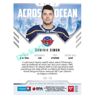 2023/24 Sportzoo ELH 2. serie #AO-16 Dominik Simon Across The Ocean