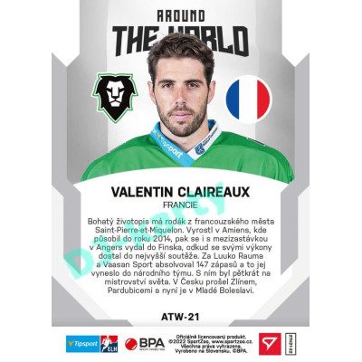 2021/22 Sportzoo TIPSPORT ELH 2. série #ATW-21 Valentin Claireaux Around The World
