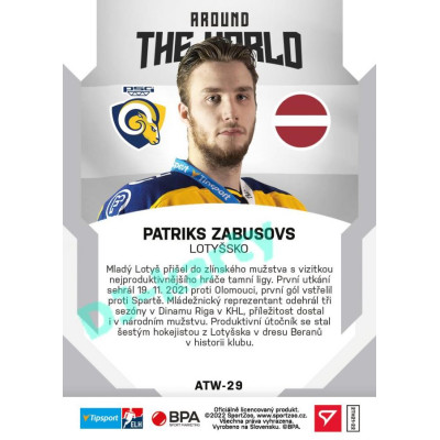2021/22 Sportzoo TIPSPORT ELH 2. série #ATW-29 Patriks Zabusovs Around The World