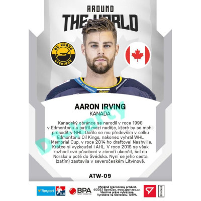 2021/22 Sportzoo TIPSPORT ELH 2. série #ATW-09 Aaron Irving Around The World