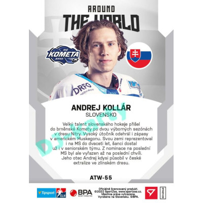 2021/22 Sportzoo TIPSPORT ELH 2. série #ATW-55 Andrej Kollár Around The World