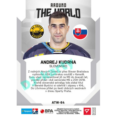 2021/22 Sportzoo TIPSPORT ELH 2. série #ATW-64 Andrej Kudrna Around The World