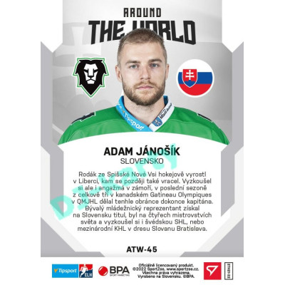 2021/22 Sportzoo TIPSPORT ELH 2. série #ATW-45 Adam Jánošík Around The World