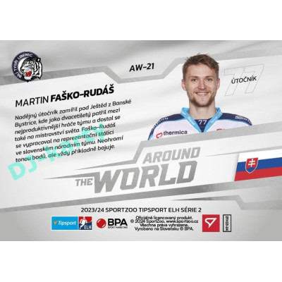2023/24 Sportzoo ELH 2. serie #AW-21 Martin Faško-Rudáš Around The World